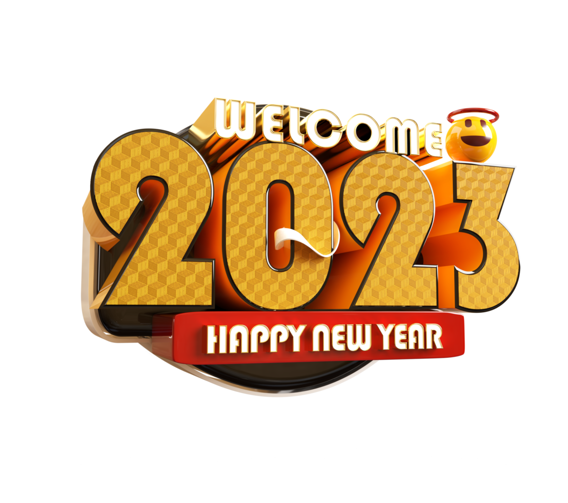 frohes neues jahr 2023 und weihnachten mit 3d-renderlabel png