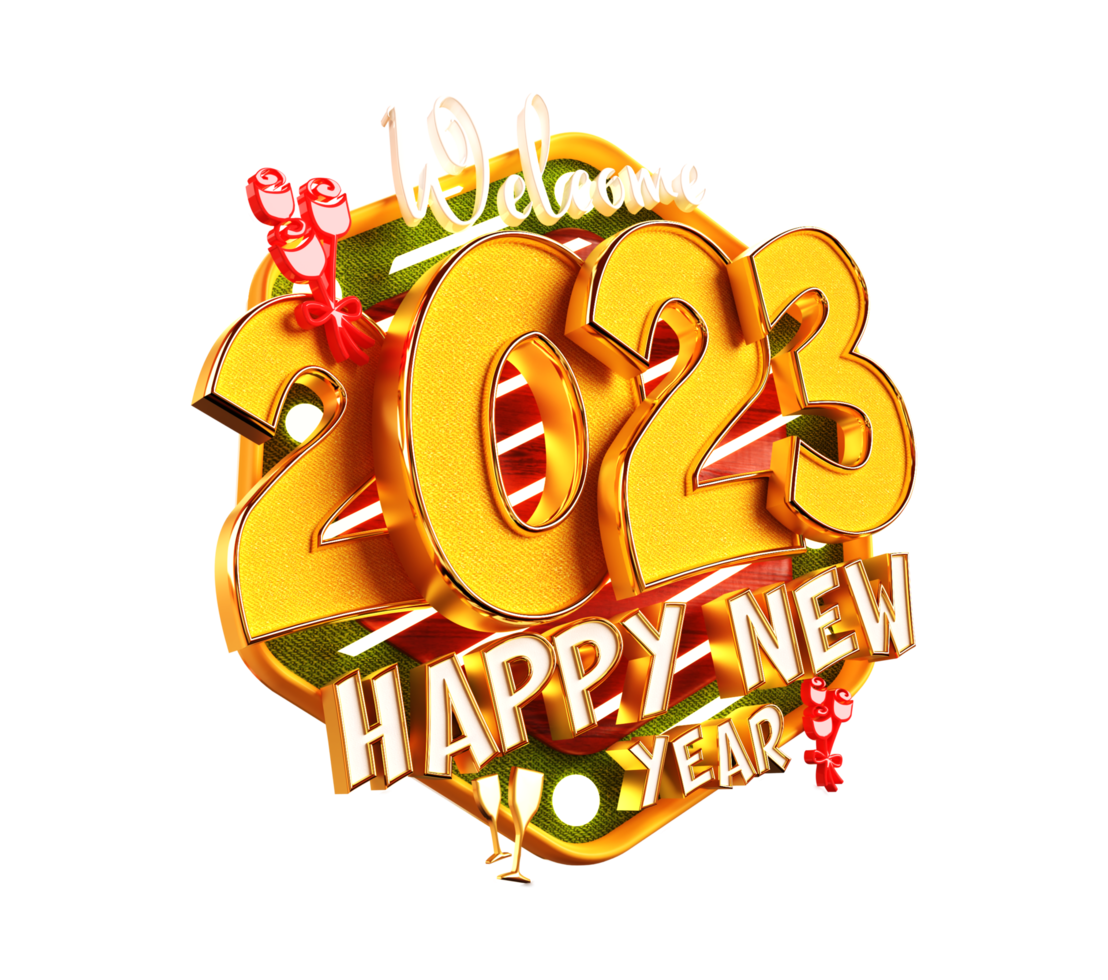 bonne année 2023 et noël avec étiquette de rendu 3d png