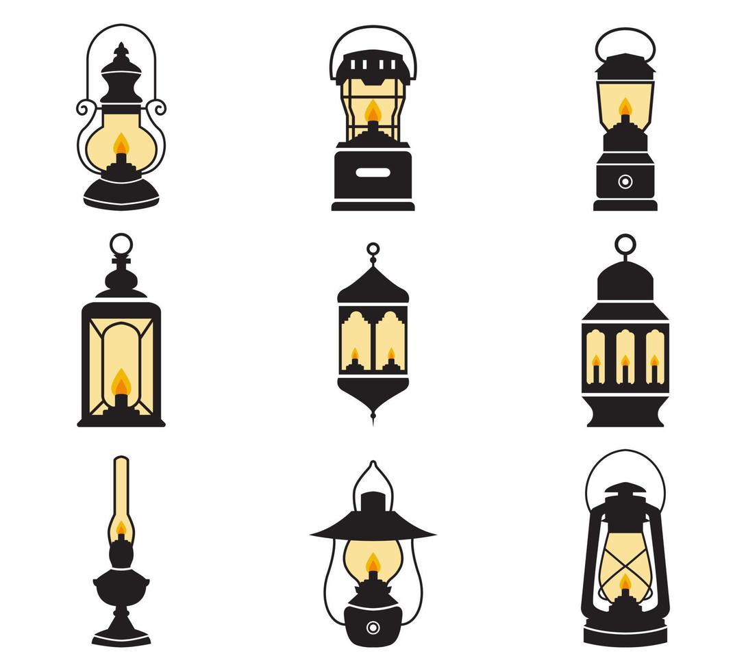 Collection of flat cartoon lanterns of various shapes vector