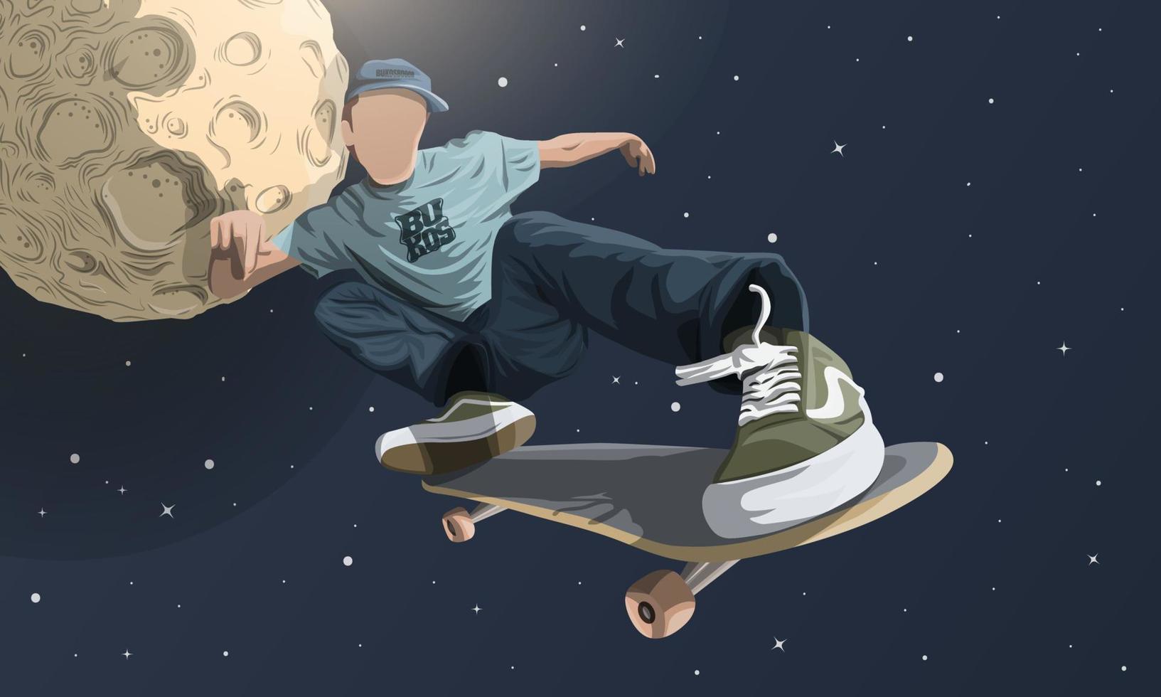 ilustración de skater en la luna espacial vector