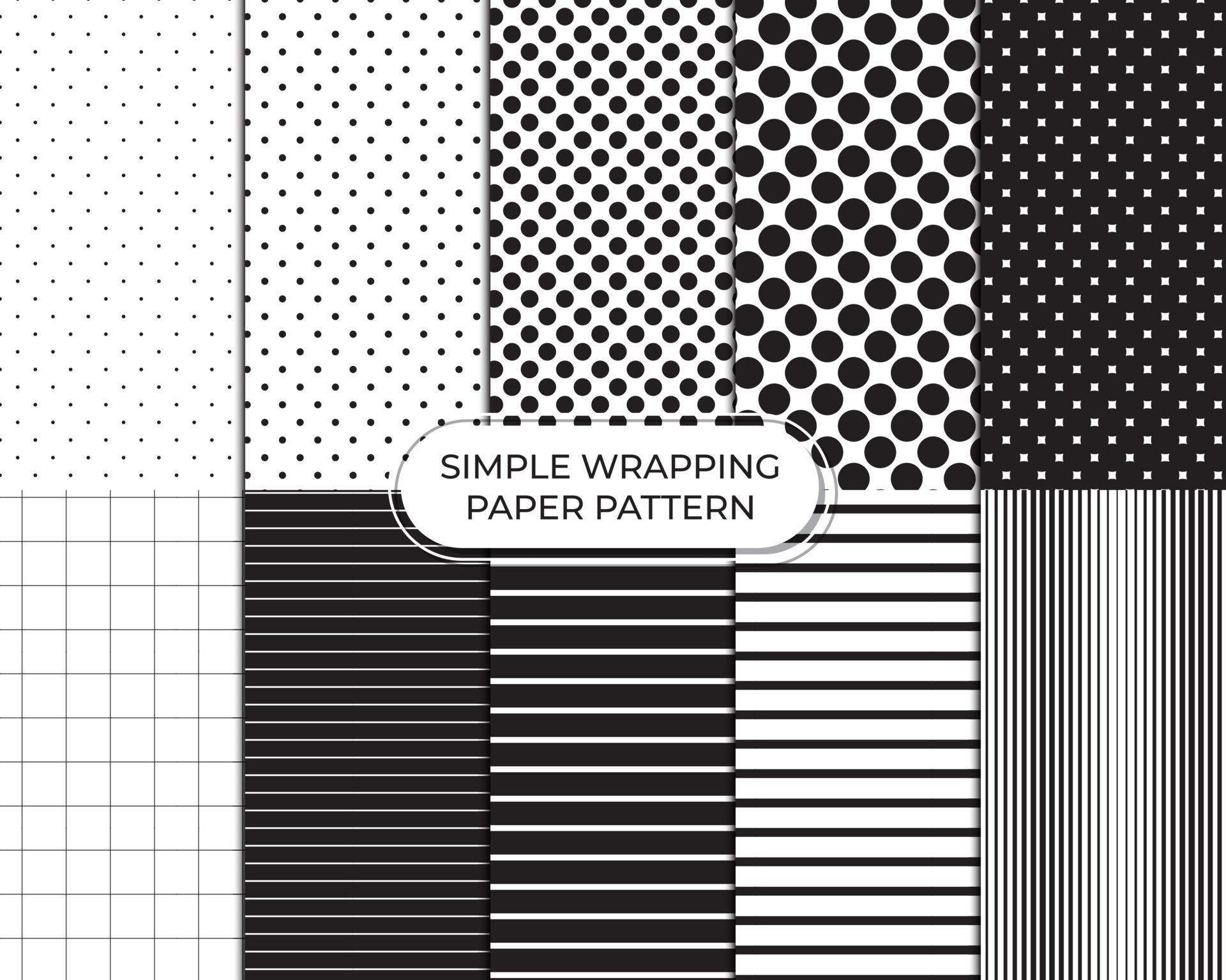 Collection of simple gift wrapping patterns. Dots and lines pattern