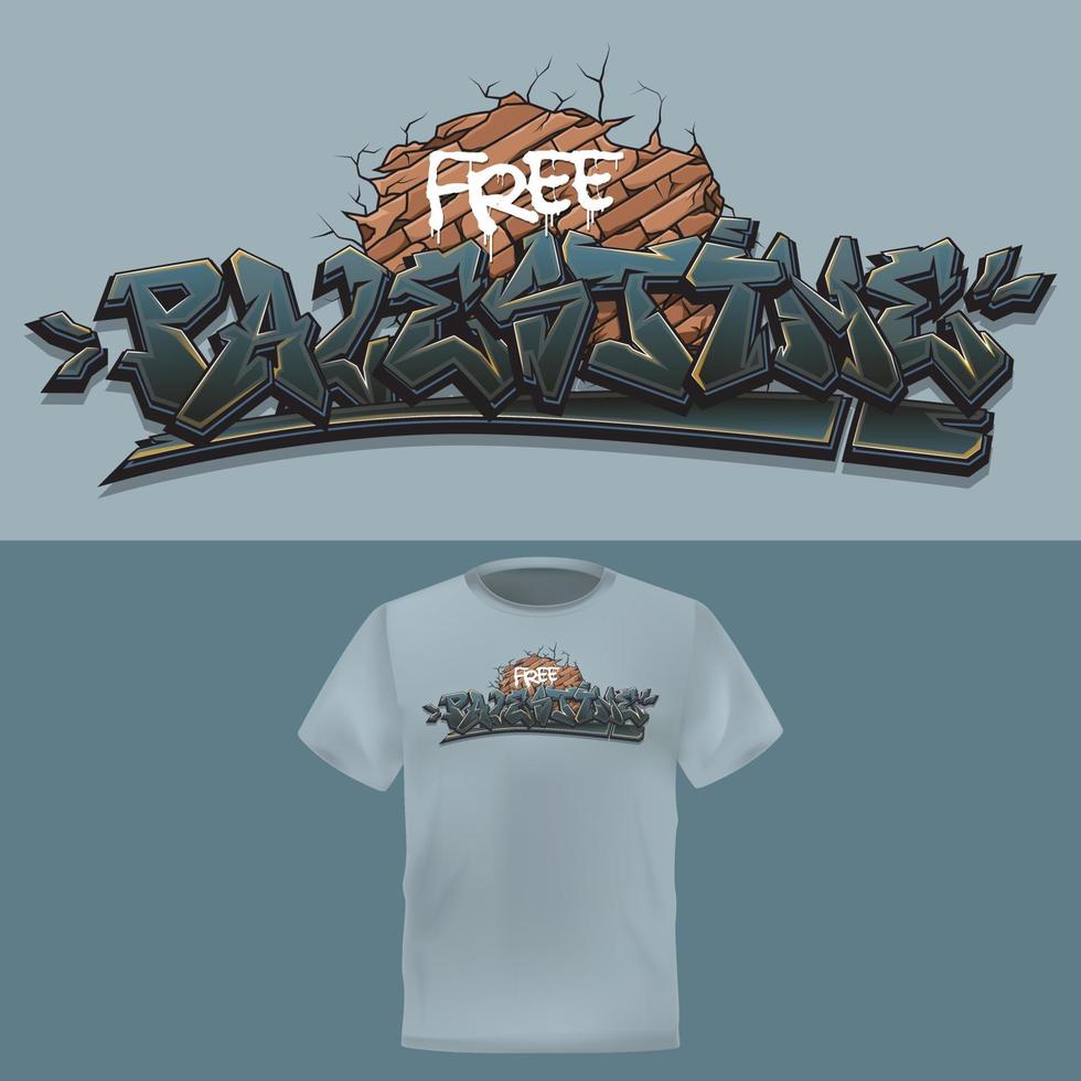 Modern t-shirt design. Free Palestine graffiti lettering vector