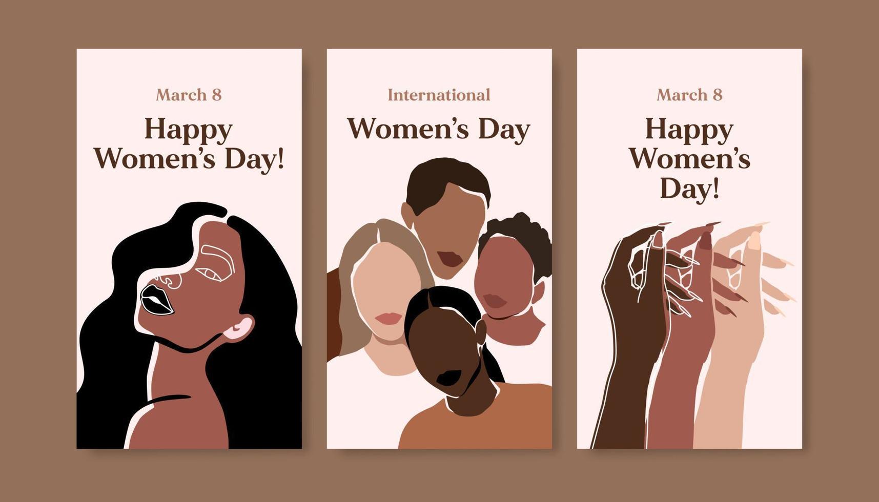 8 March. International Women's Day banner. Editable post template set for banner sale, presentation, invitation, stories, streaming. Screen backdrop for mobile app. Social media story mockup. vector