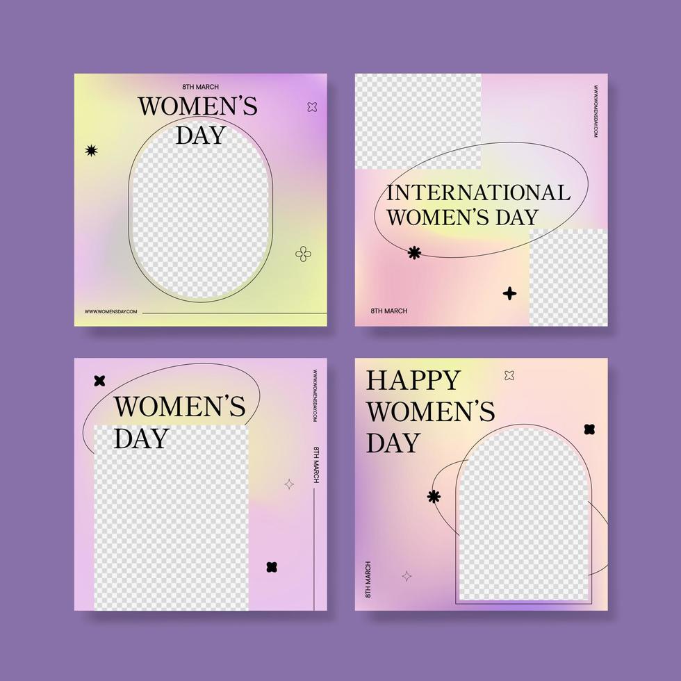8 March. International Women's Day banner. Editable post template set for banner sale, presentation, invitation, stories, streaming. Screen backdrop for mobile app. Social media story mockup. vector