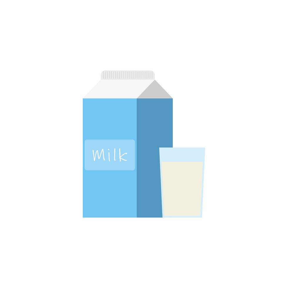 un vaso y un paquete con leche. Ilustración de vector de diseño plano de leche fresca. caja de leche con vaso