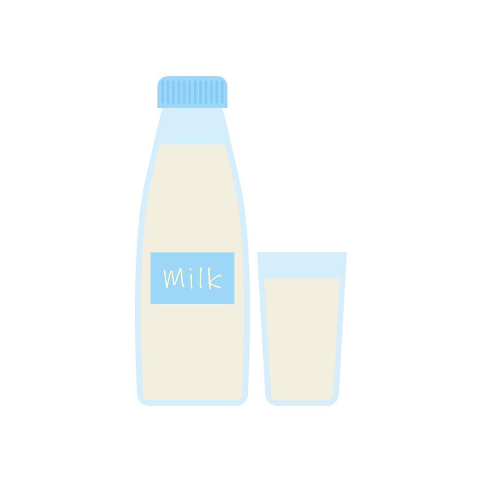 milk in bottle and glass flat design vector illustration. Elements for design dairy products, logo farm, grocery store, health food