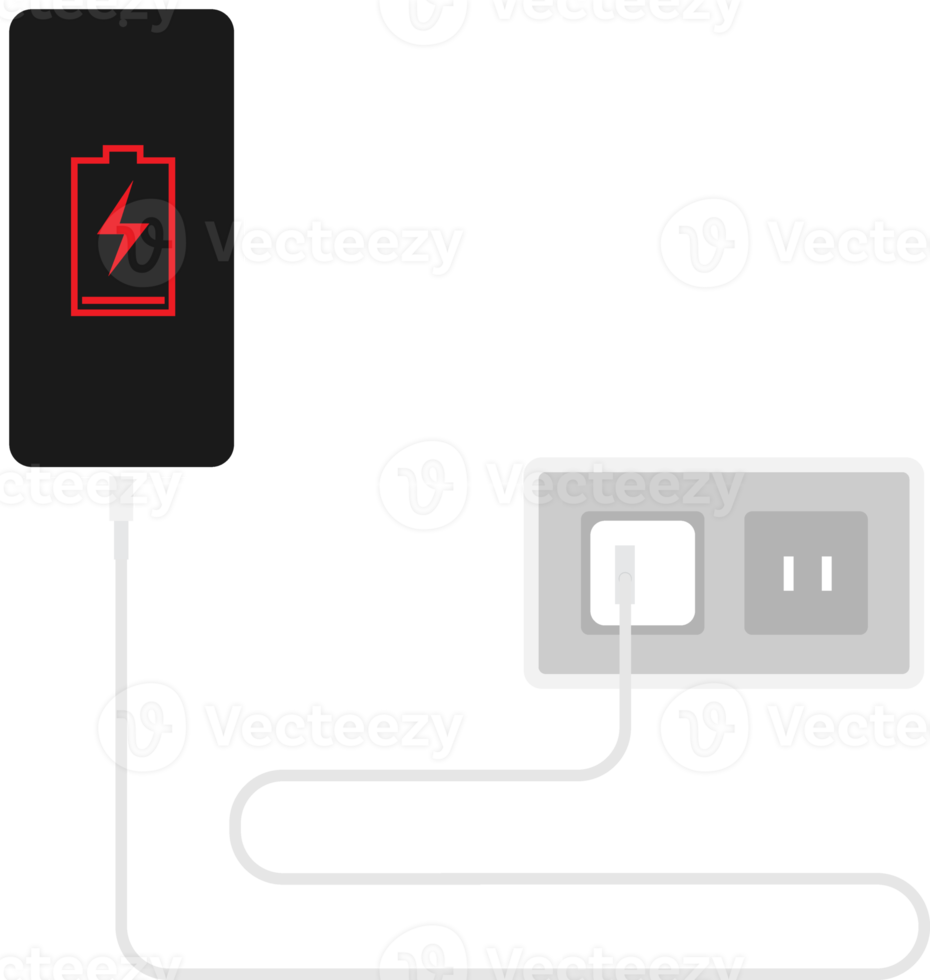 smartphone laddning. batteri låg illustration png