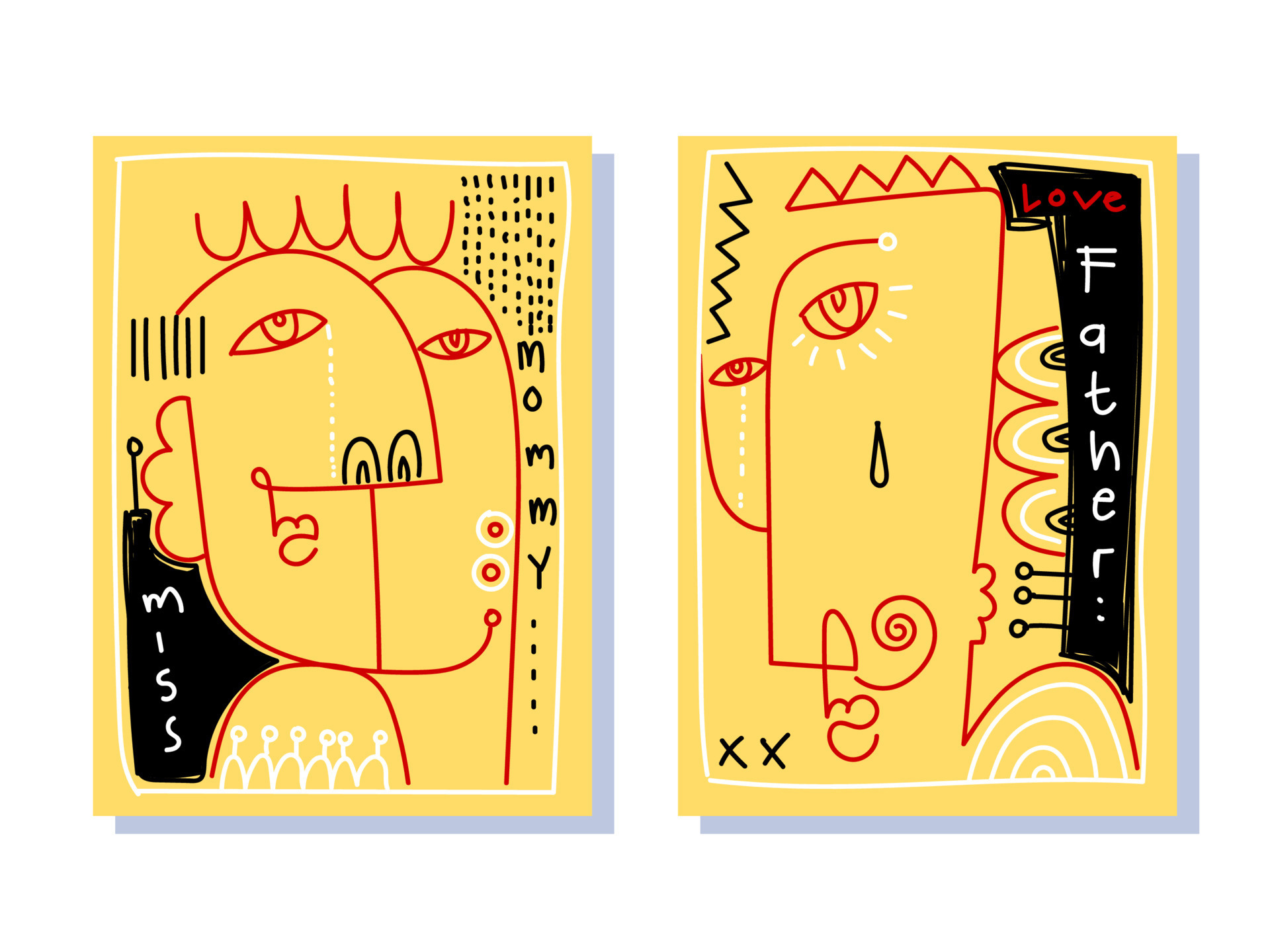 Set of abstract face portrait line art vector illustration background