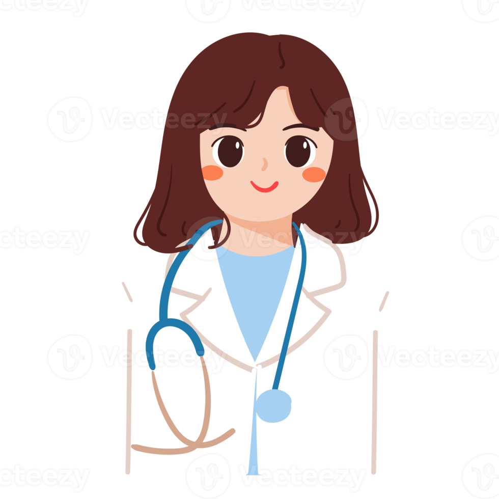 hand- tekening tekenfilm vrouw dokter. schattig icoon sticker png