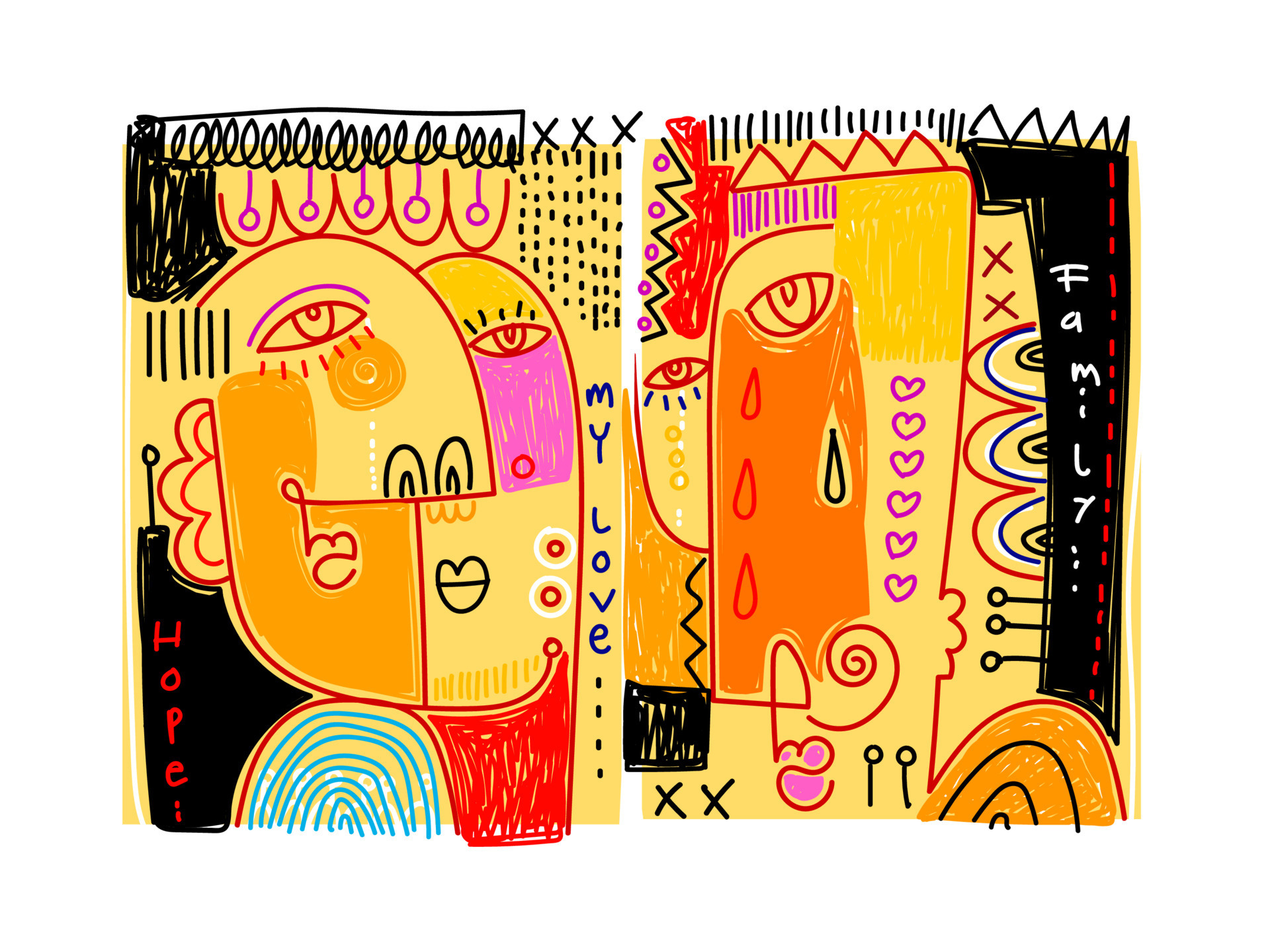 Set of abstract face portrait line art vector illustration background