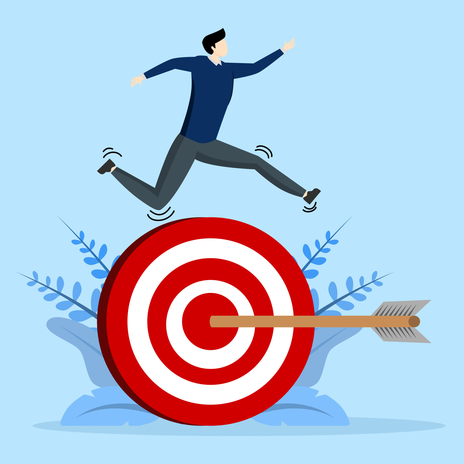 Business Vision, businessman hitting arrow on target, team work