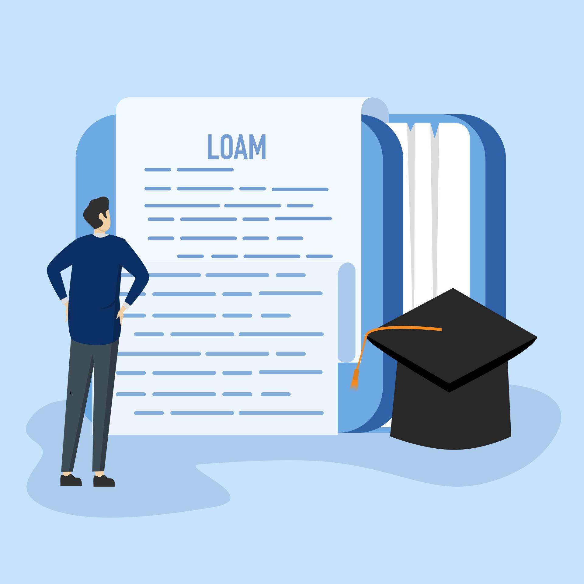 Education loan illustration concept. Student character investing money