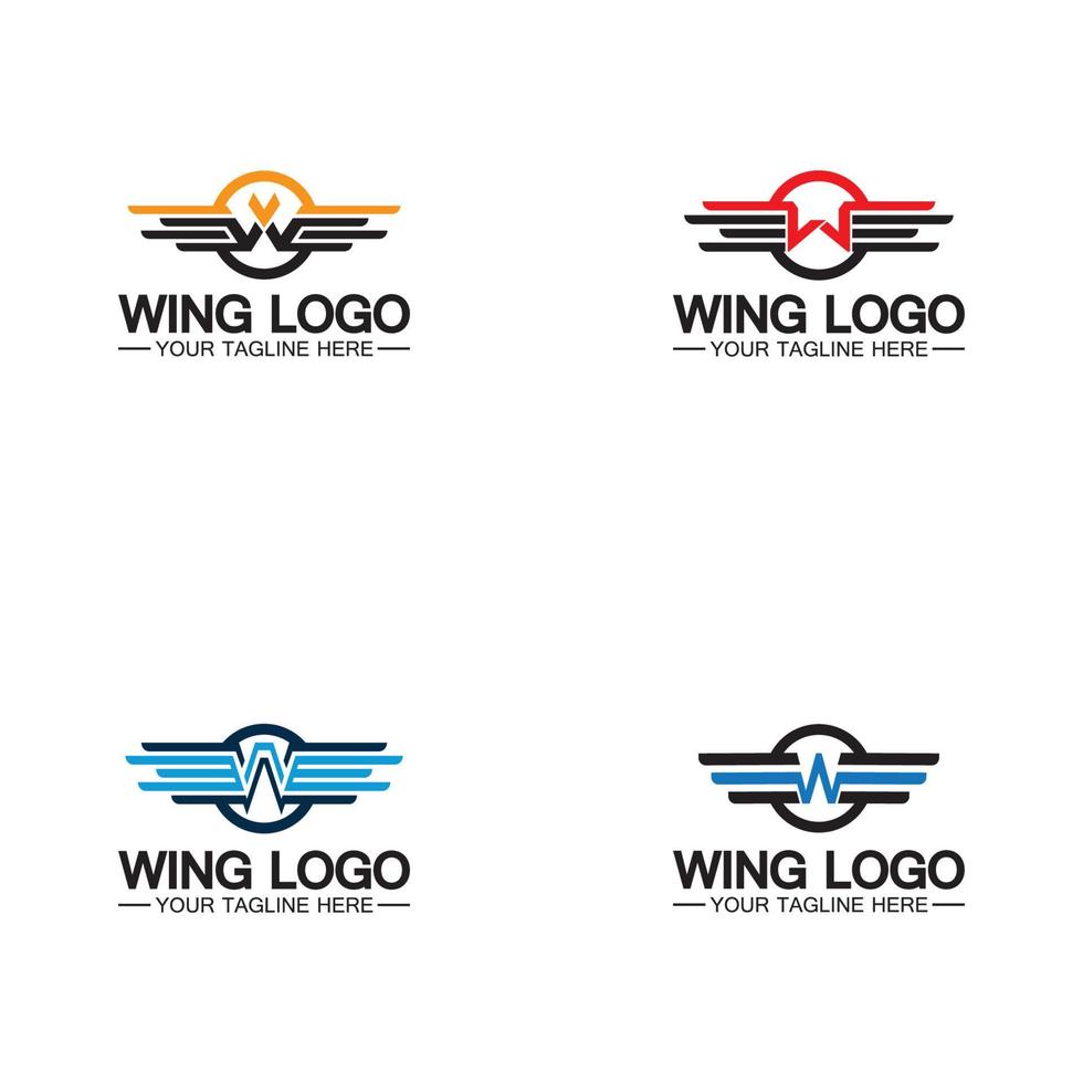 W letter for wings logo design, combination w letter and wings vector