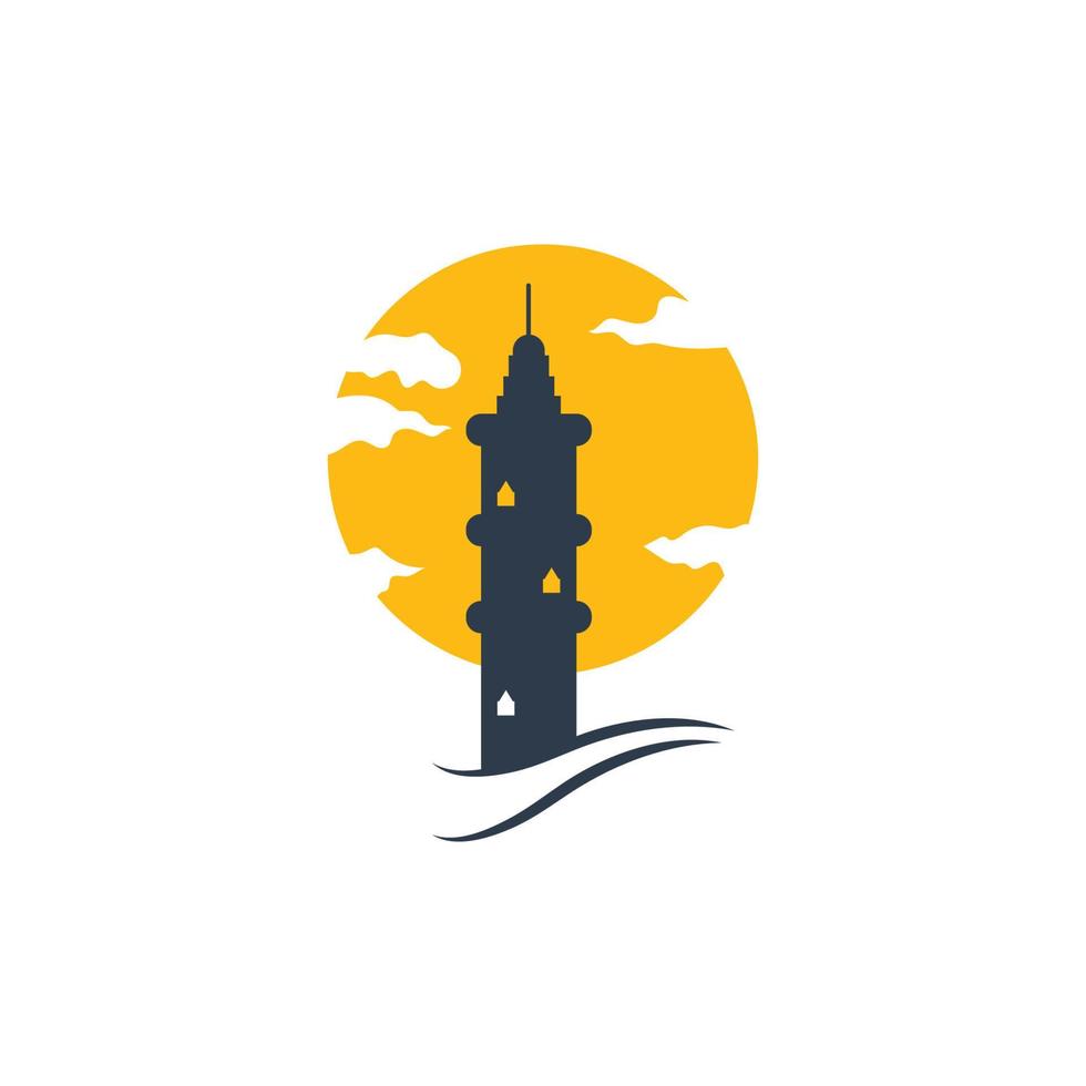 logotipo de icono de faro y diseño de torre de baliza de ilustración vectorial vector