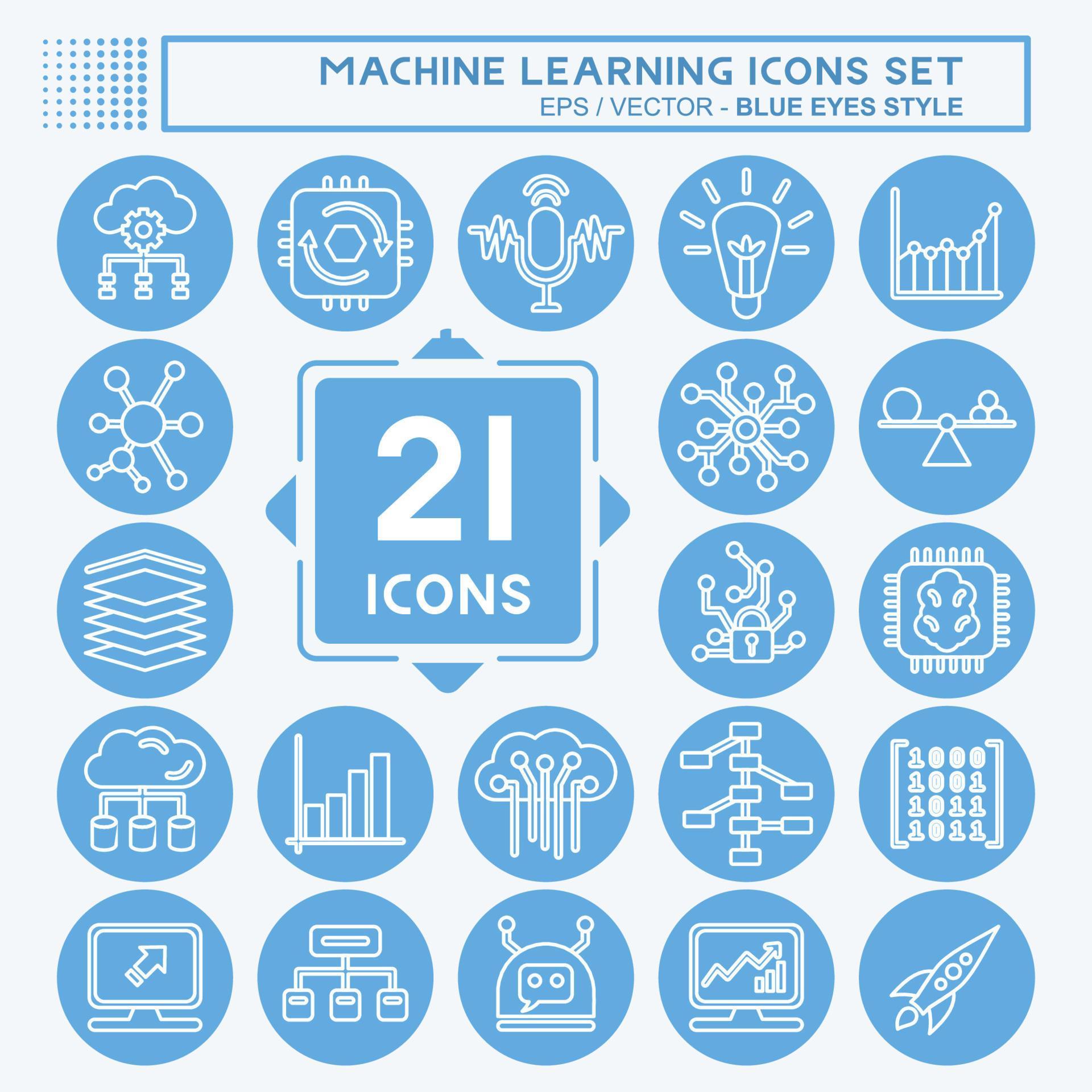 Icon Set Machine Learning. related to Machine Learning symbol. blue ...