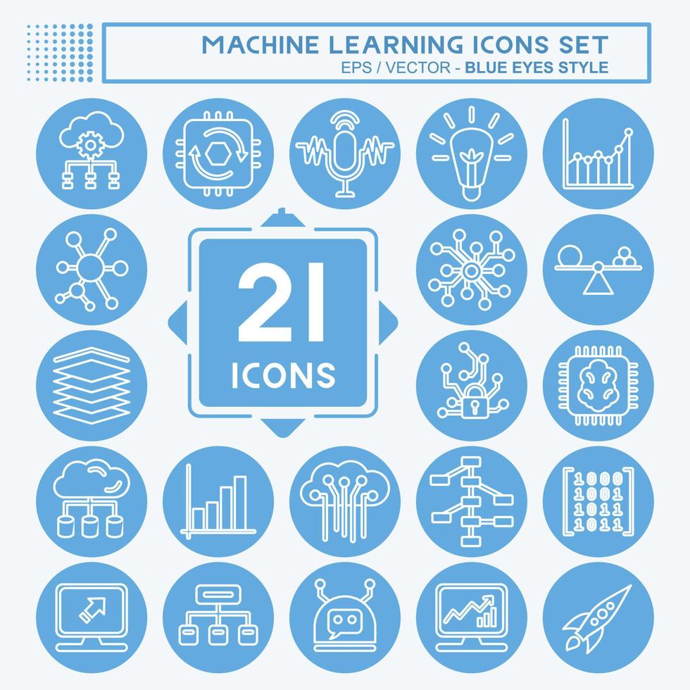 Icon Set Machine Learning. related to Machine Learning symbol. blue eyes style. simple design editable. simple illustration. simple vector icons