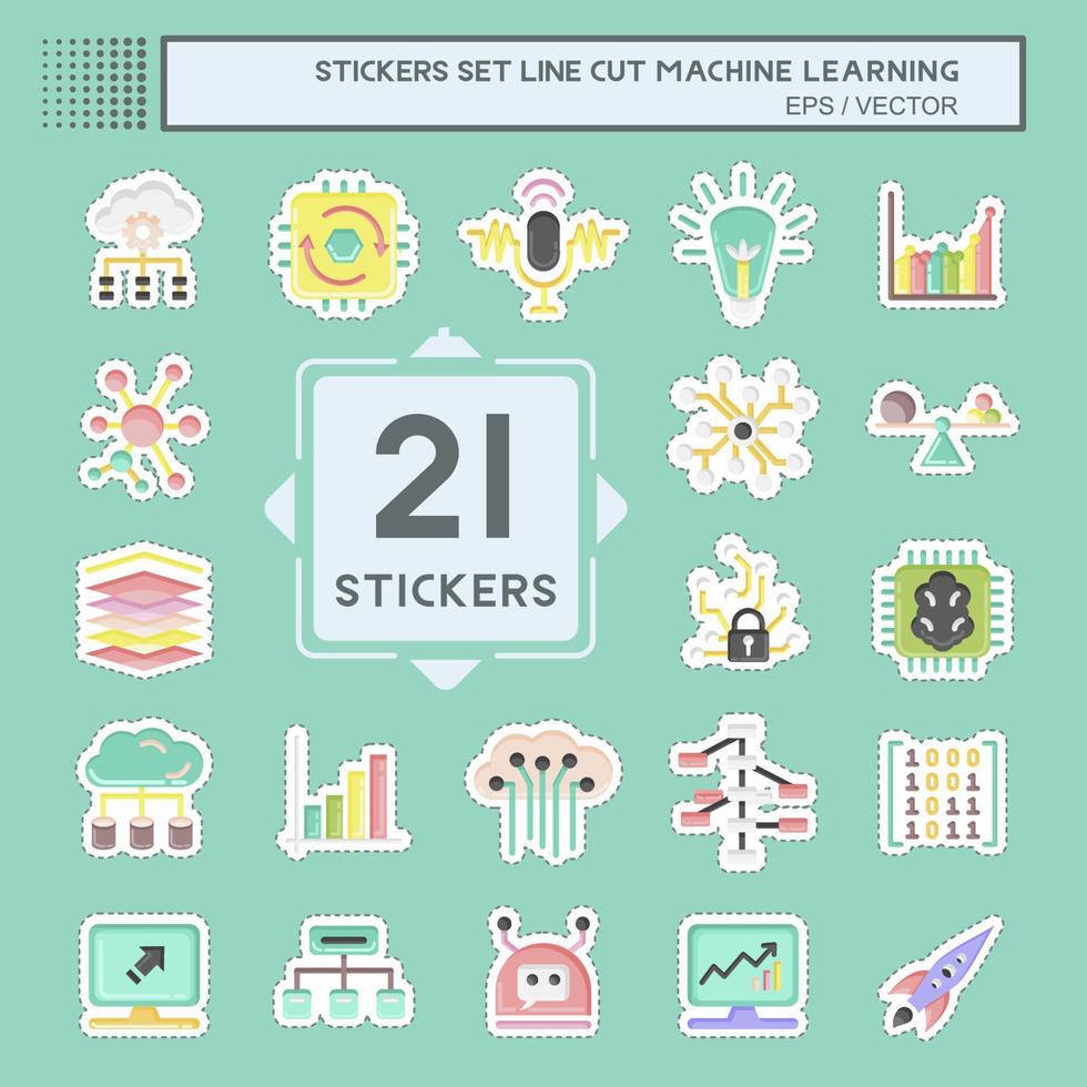 Sticker line cut Set Machine Learning. related to Machine Learning symbol. simple design editable. simple illustration. simple vector icons