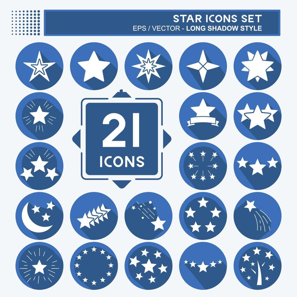 conjunto de iconos estrellas. relacionado con el símbolo de las estrellas. estilo de sombra larga. diseño simple editable. ilustración sencilla. iconos vectoriales simples vector