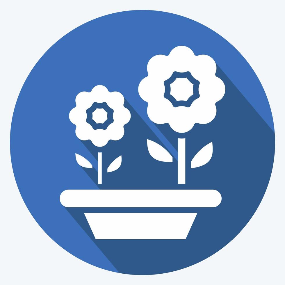 Icon Flowers. related to Flora symbol. long shadow style. simple illustration. plant. Oak. leaf. rose vector