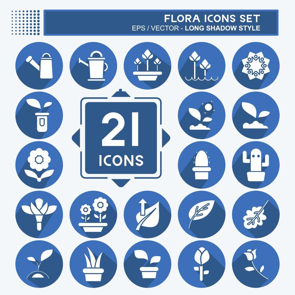 Icon Set Flora. related to Flora symbol. long shadow style. simple illustration. plant. Oak. leaf. rose vector