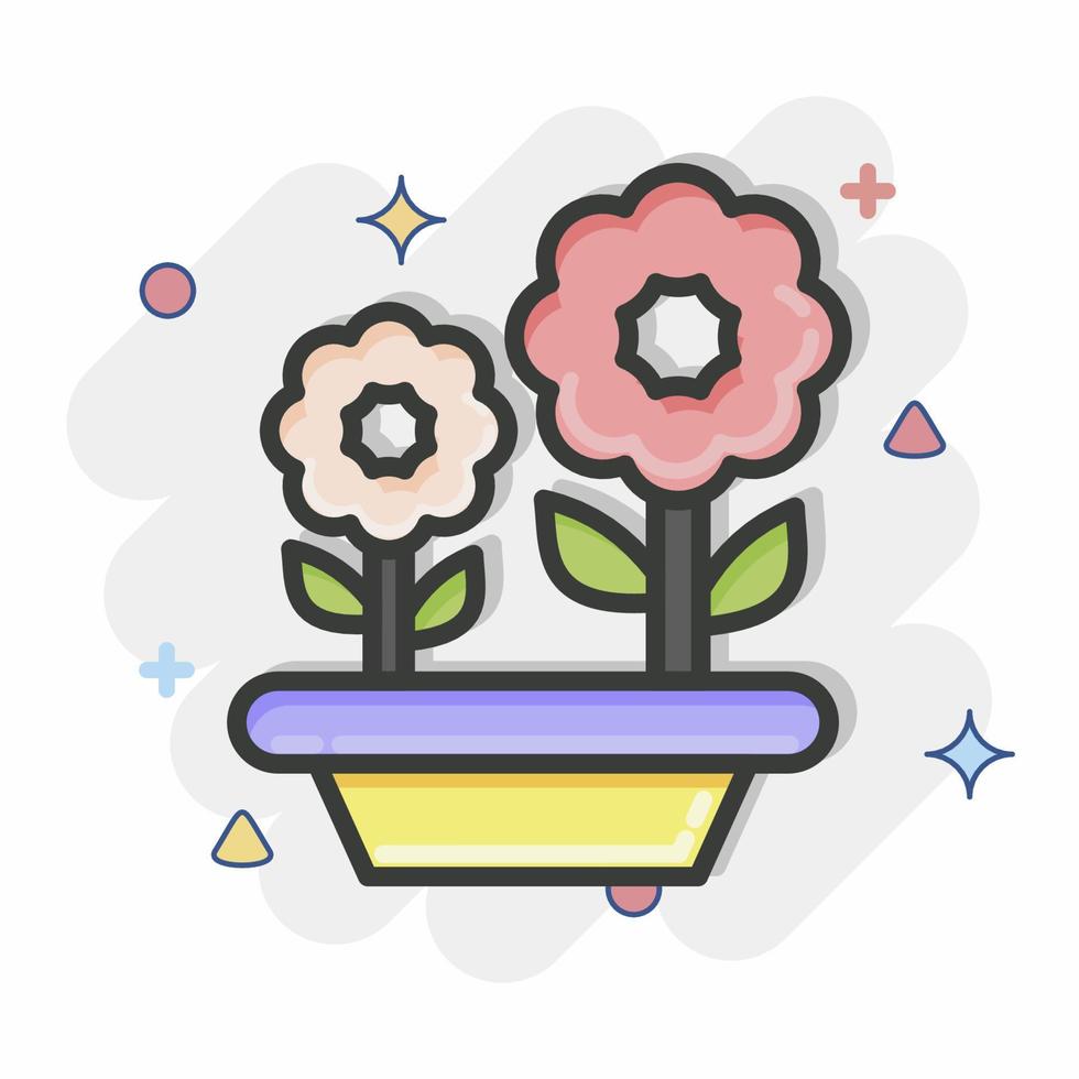 Icon Flowers. related to Flora symbol. Comic Style. simple illustration. plant. Oak. leaf. rose vector
