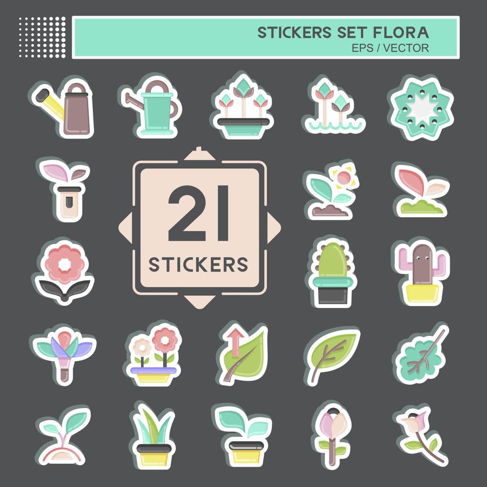 Sticker Set Flora. related to Flora symbol. simple illustration. plant. Oak. leaf. rose vector