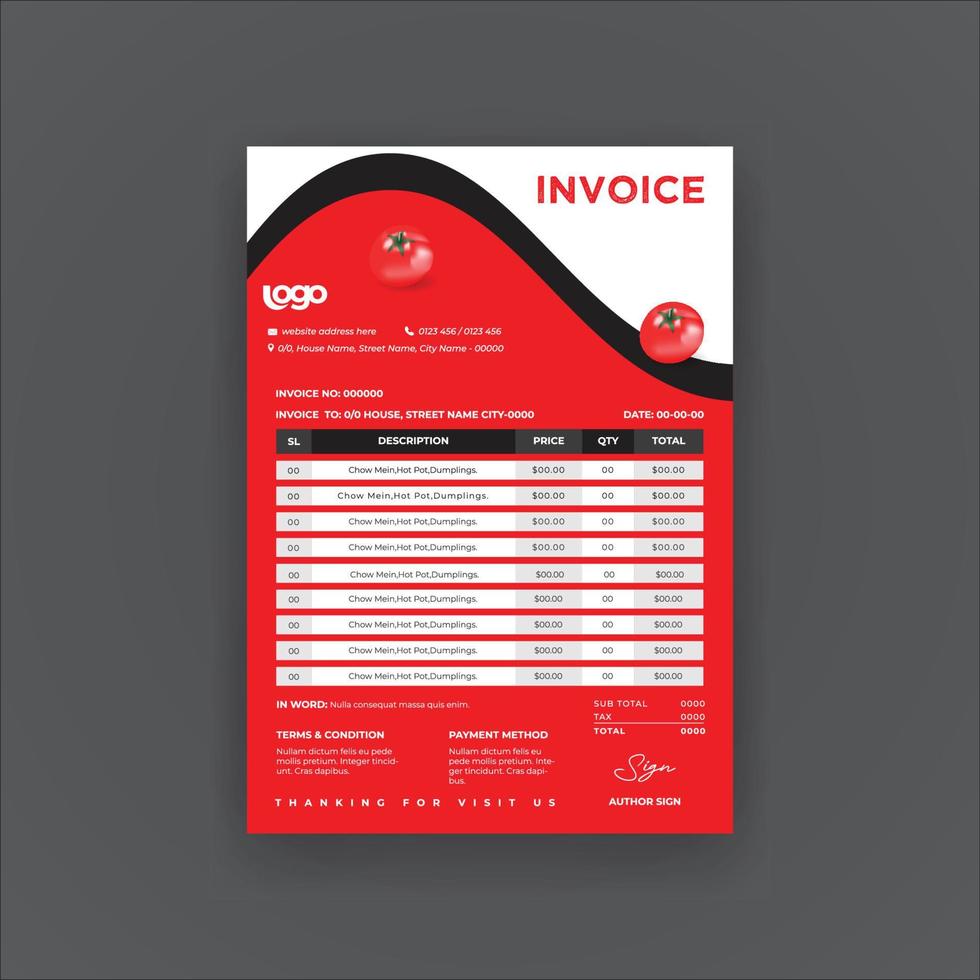 Fast Food Restaurant Invoice Template vector