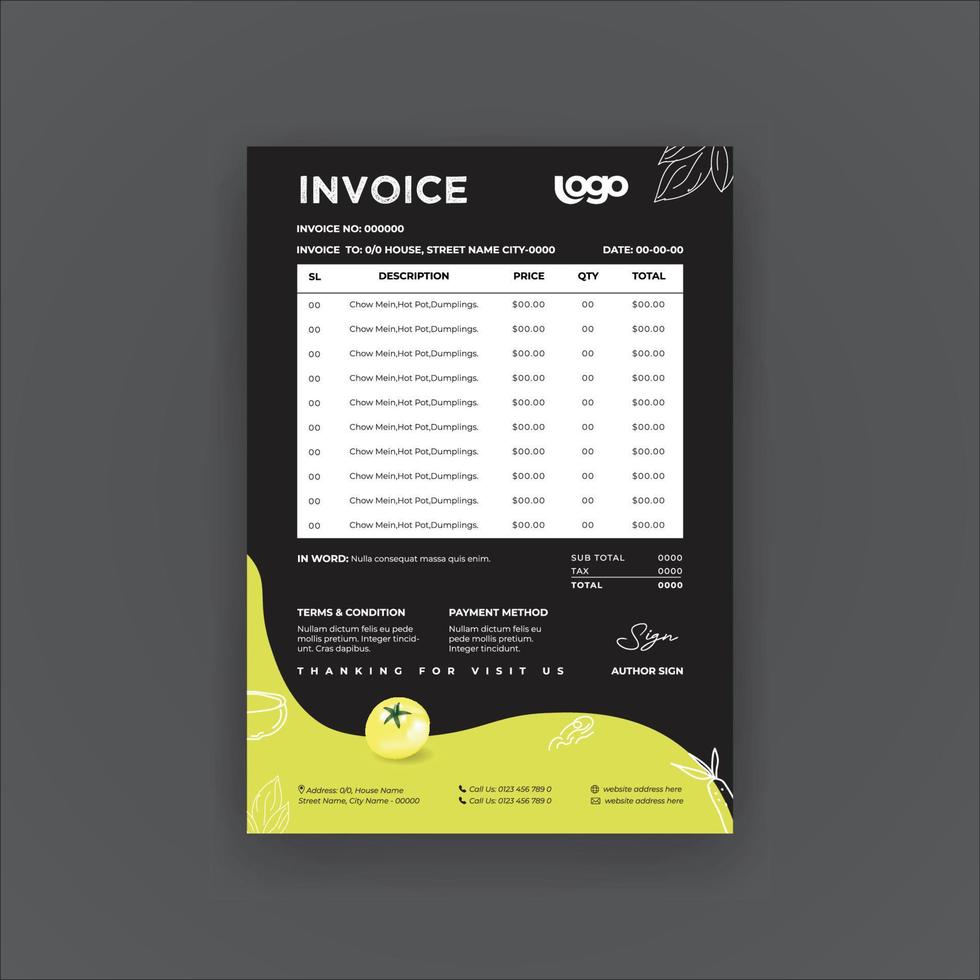 Creative Restaurant Food Invoice Template vector