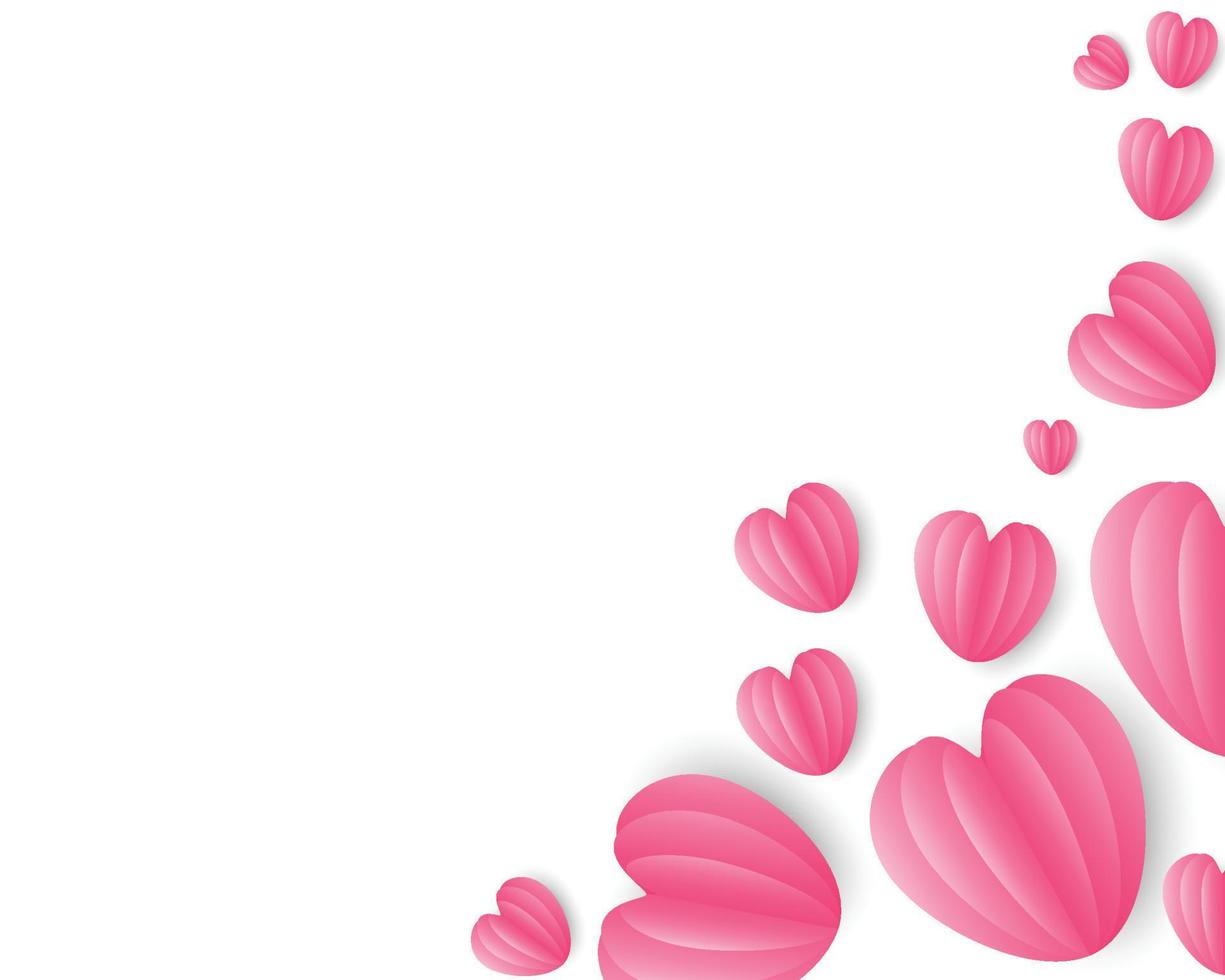 Red, and pink flying hearts isolated on sweet pink background. Vector illustration.