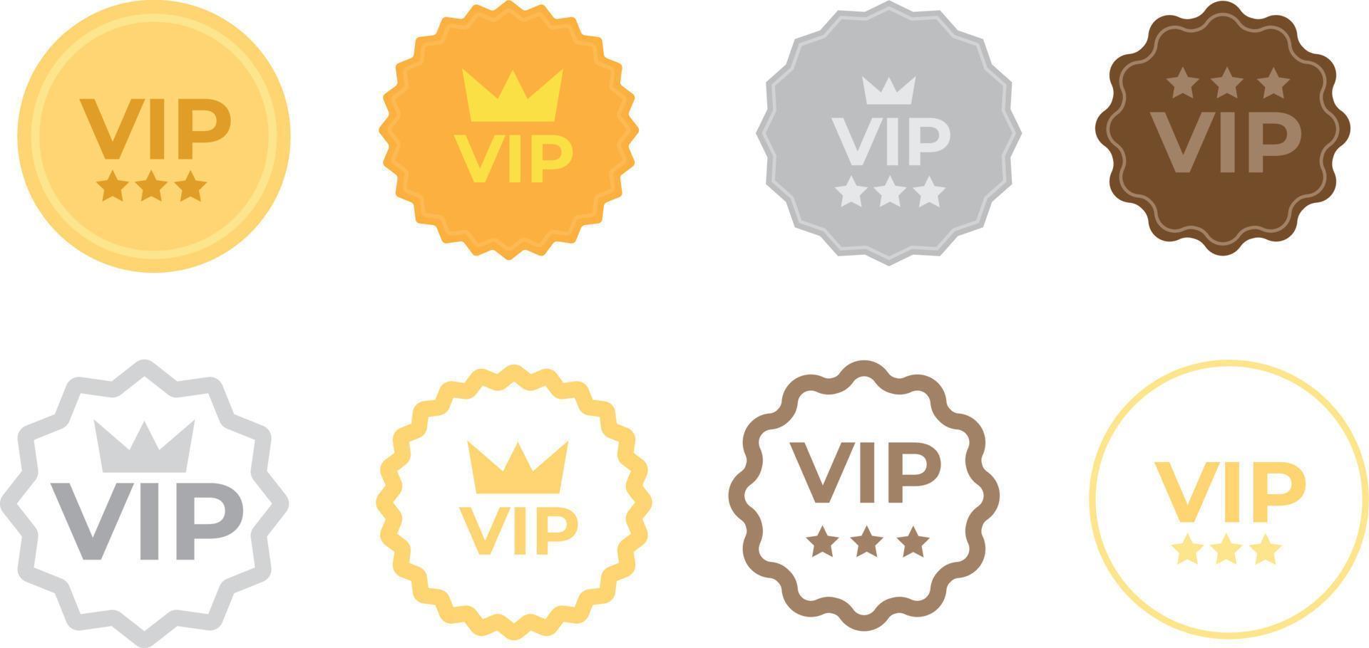 establecer insignias vip en color oro, plata y bronce. etiqueta redonda con tres niveles vip. ilustración vectorial moderna vector