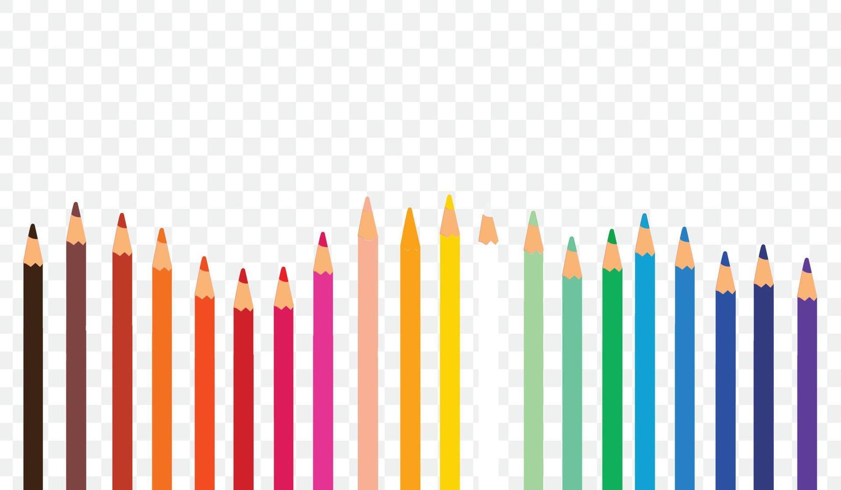 conjunto de colección de lápices de colores, ilustración vectorial aislada lápices de colores sobre fondo transparente. vector
