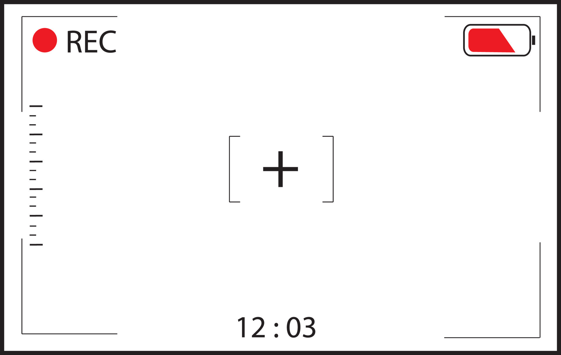 Classic digital video camera focusing screen. White wide framed
