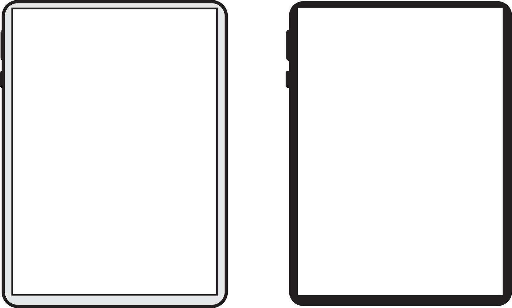 maquetas de tabletas en blanco y negro con pantallas en blanco. pantallas receptivas para mostrar el diseño de su sitio web móvil. ilustración vectorial vector