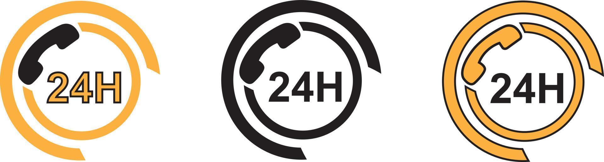 Black Telephone 24 hours support icon isolated on yellow and white background. All-day customer support call-center. Full time call services. Random dynamic shapes. Vector Illustration