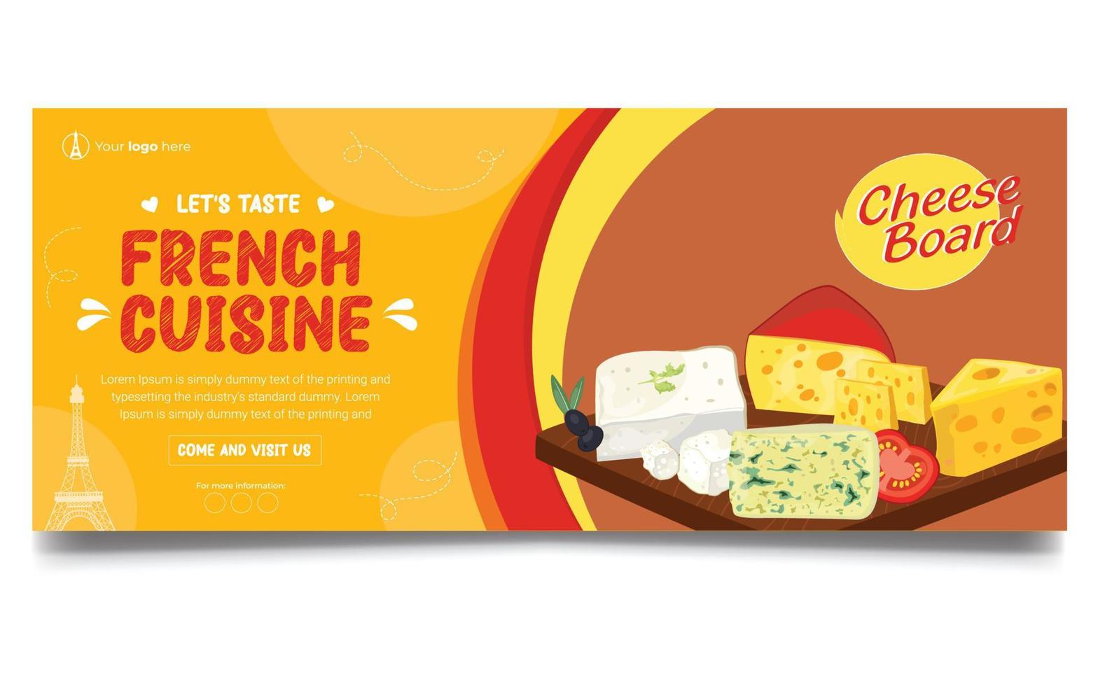 diseño de plantilla de banner de cocina francesa de tablero de queso vector