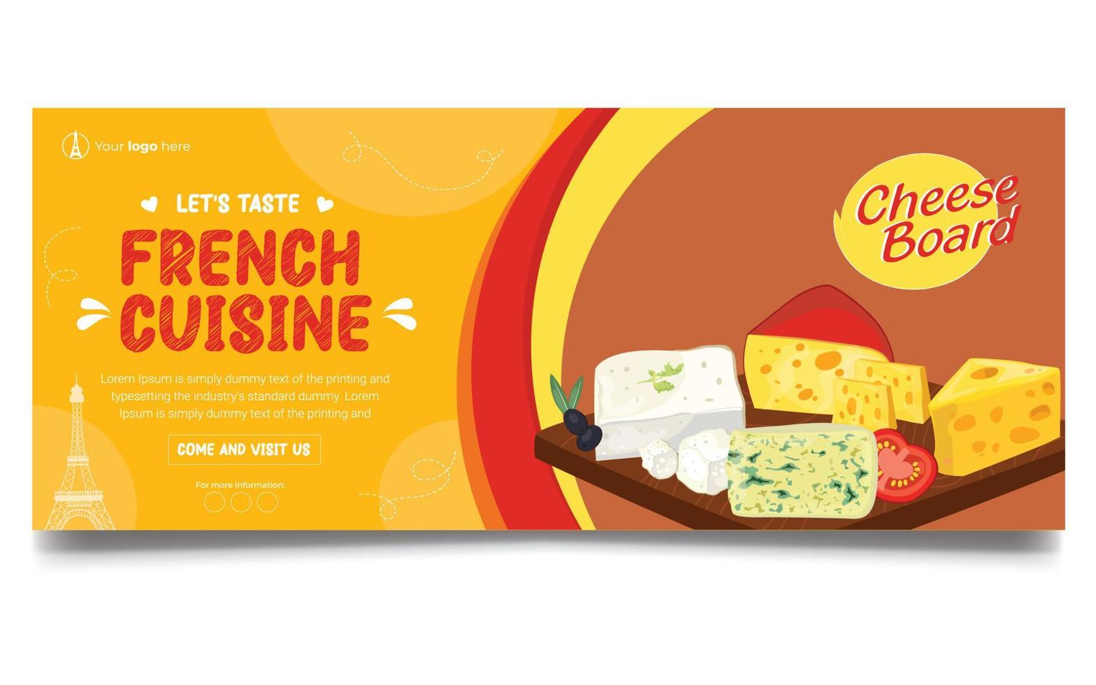 Chesse board french cuisine banner template design vector