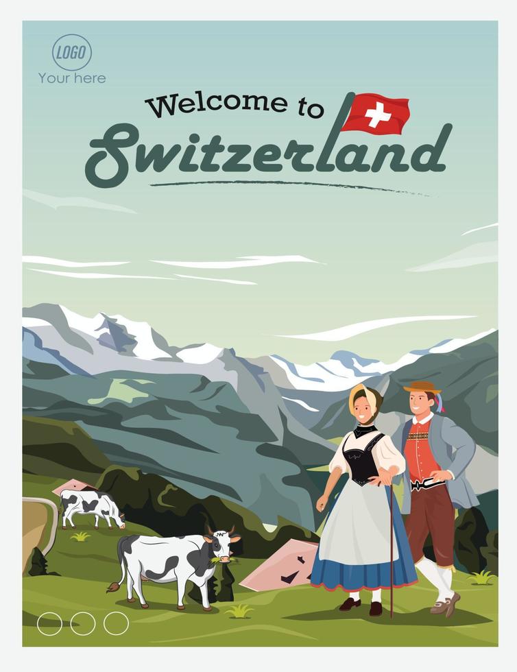 vacas suiza bonito cartel de fondo vector