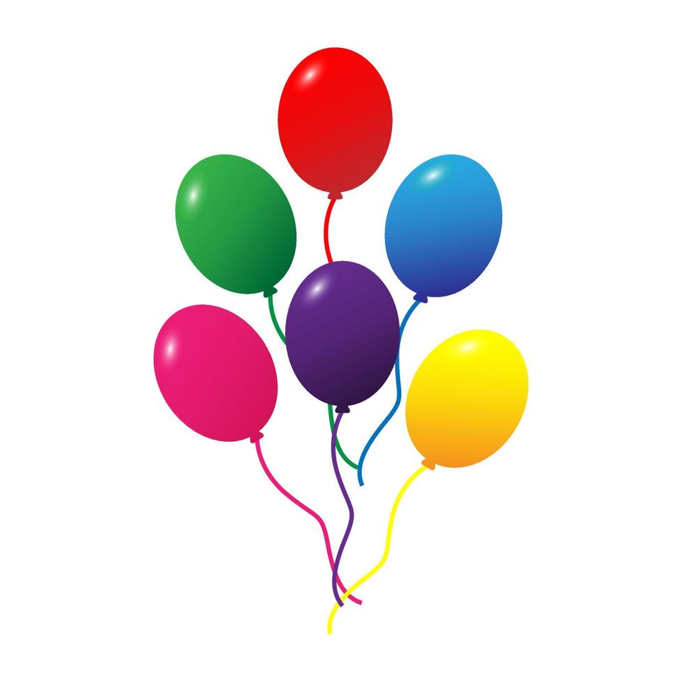 Colorful balloons vector on white background. Glossy realistic yellow, red, blue, pink, green, and purple, for Birthday party or balloon greeting card design