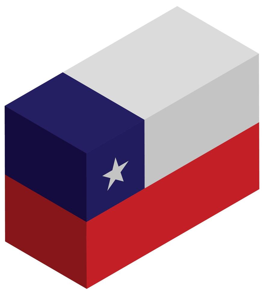 bandera nacional de chile - representación isométrica 3d. vector