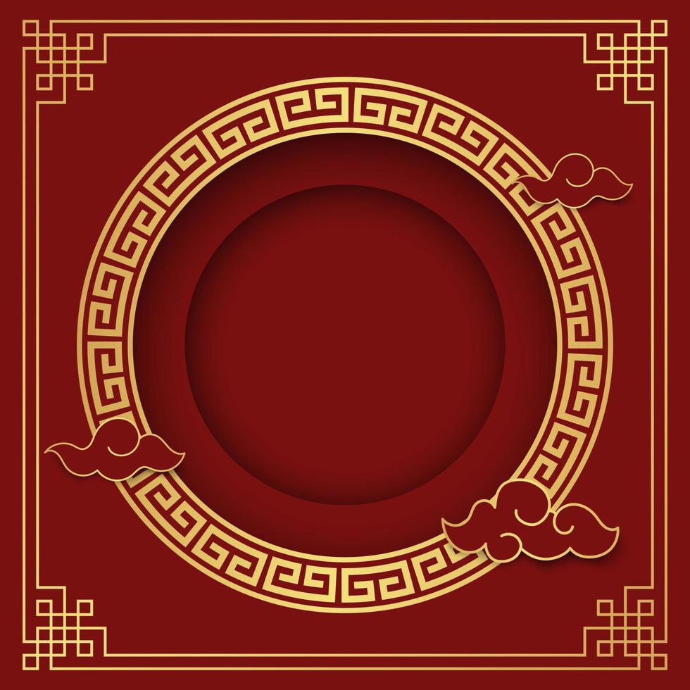 Chinese background, decorative classic festive red background and gold frame, vector illustration