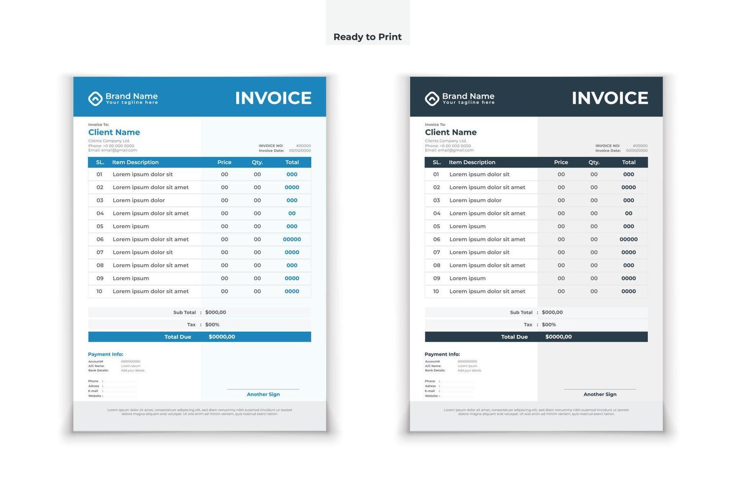 Invoice template design in minimal style vector