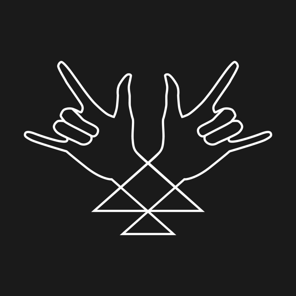 Rock n roll hand triangle sign  line Vector logo, label, tattoo