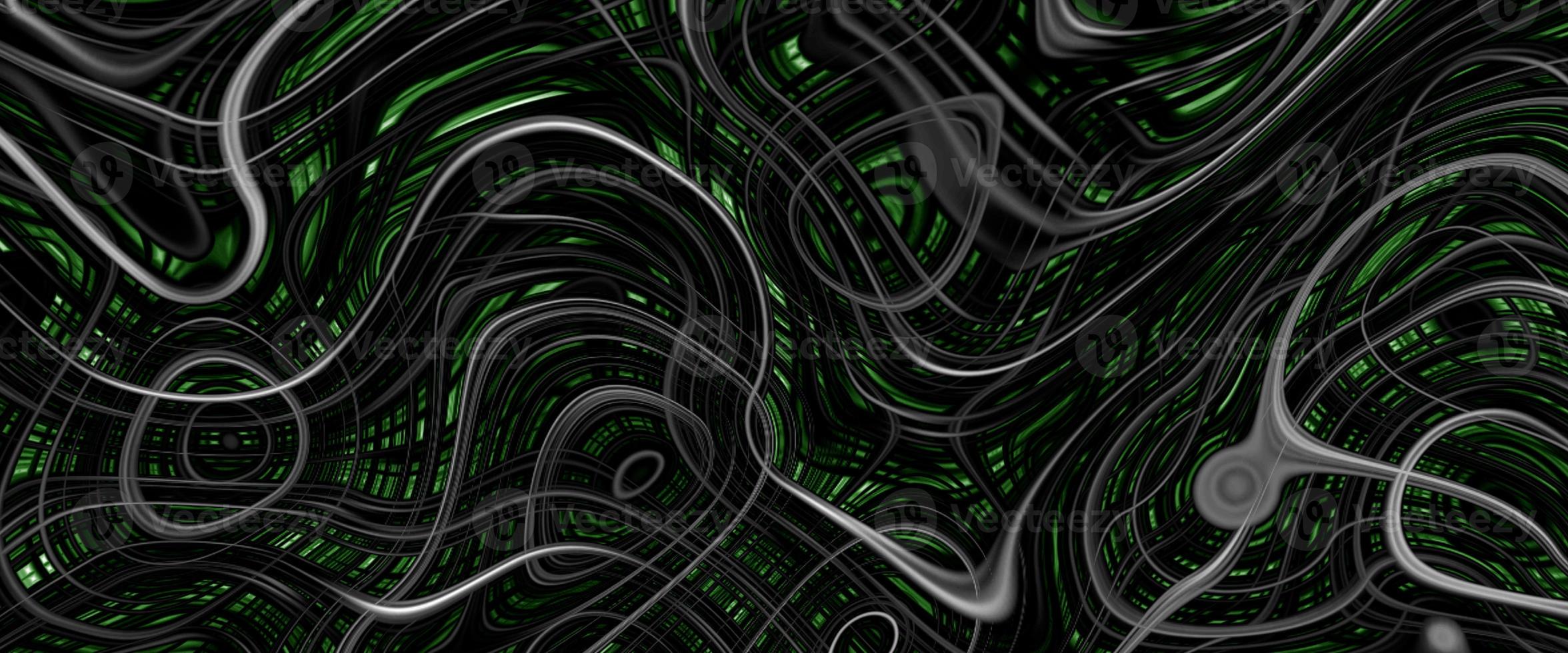 Abstract liquid black and green wavy texture background. Dark Oil paint for background. Colorful psychedelic background. 3d Wavy metallic background. Liquify papercut style pattern photo