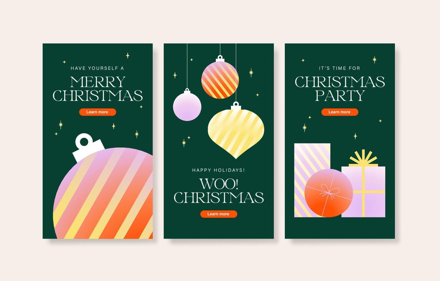 Merry Christmas and Happy New Year greeting cards set. Vector illustration concepts for background, greeting card, party invitation card, website banner, social media banner, marketing material.