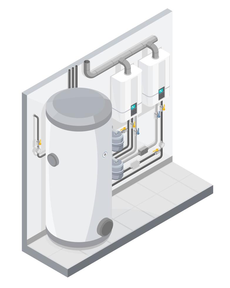 caldera de gas calentador de agua instalación doméstica isométrica vector aislado sobre fondo blanco