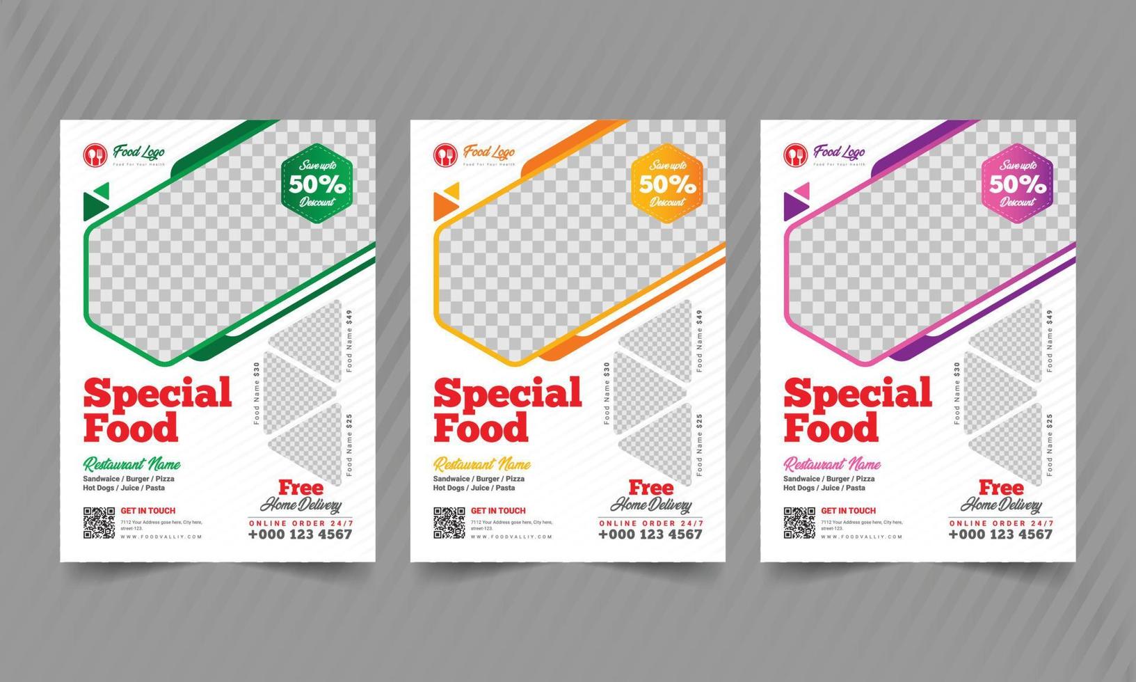 Delicious fast food, cooking, cafe and modern restaurant flyer template design vector