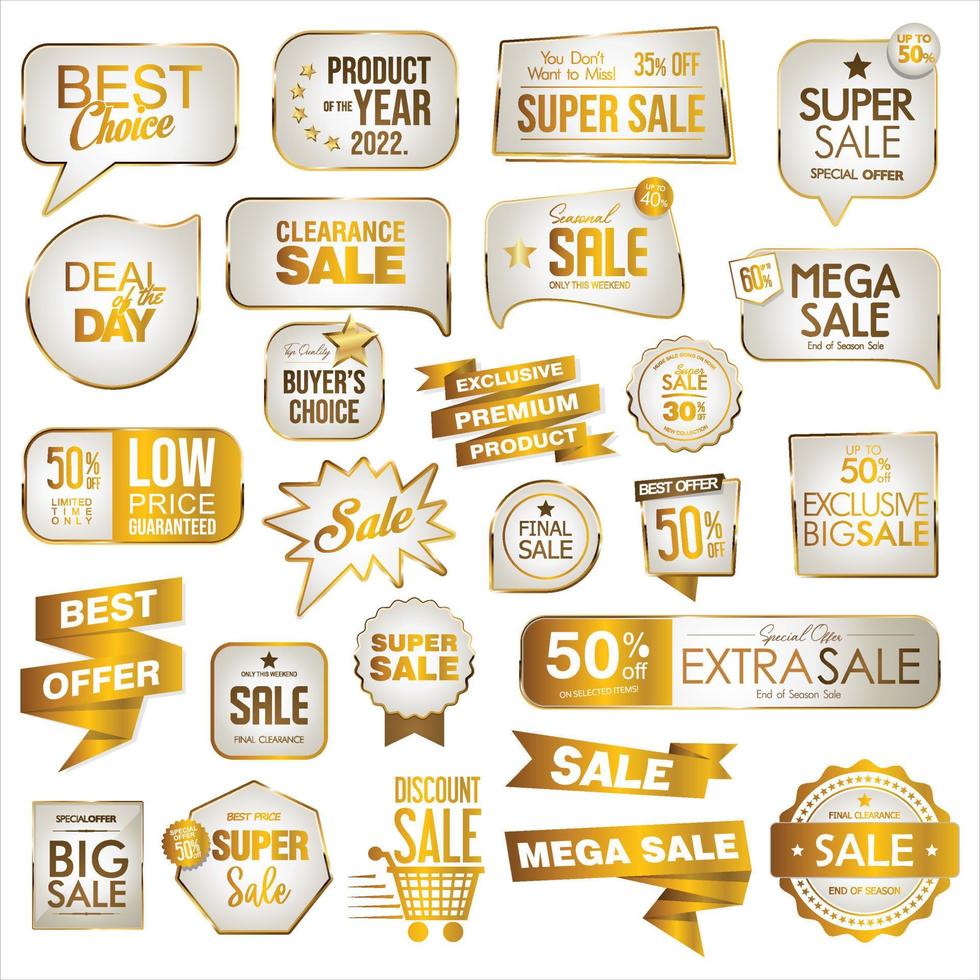 colección de insignias y etiquetas retro doradas super venta vector