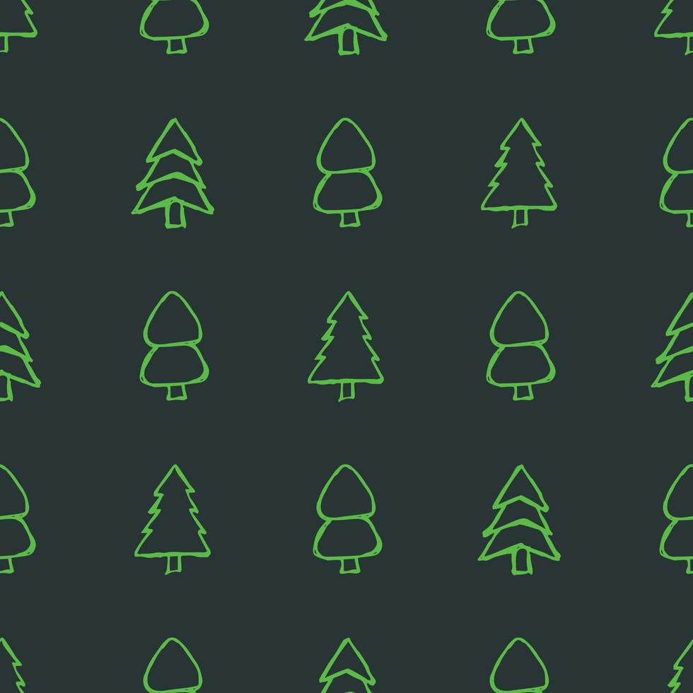 Seamless pattern with hand drawn Christmas trees. Sketched firs. Winter holiday doodle elements. Vector illustration