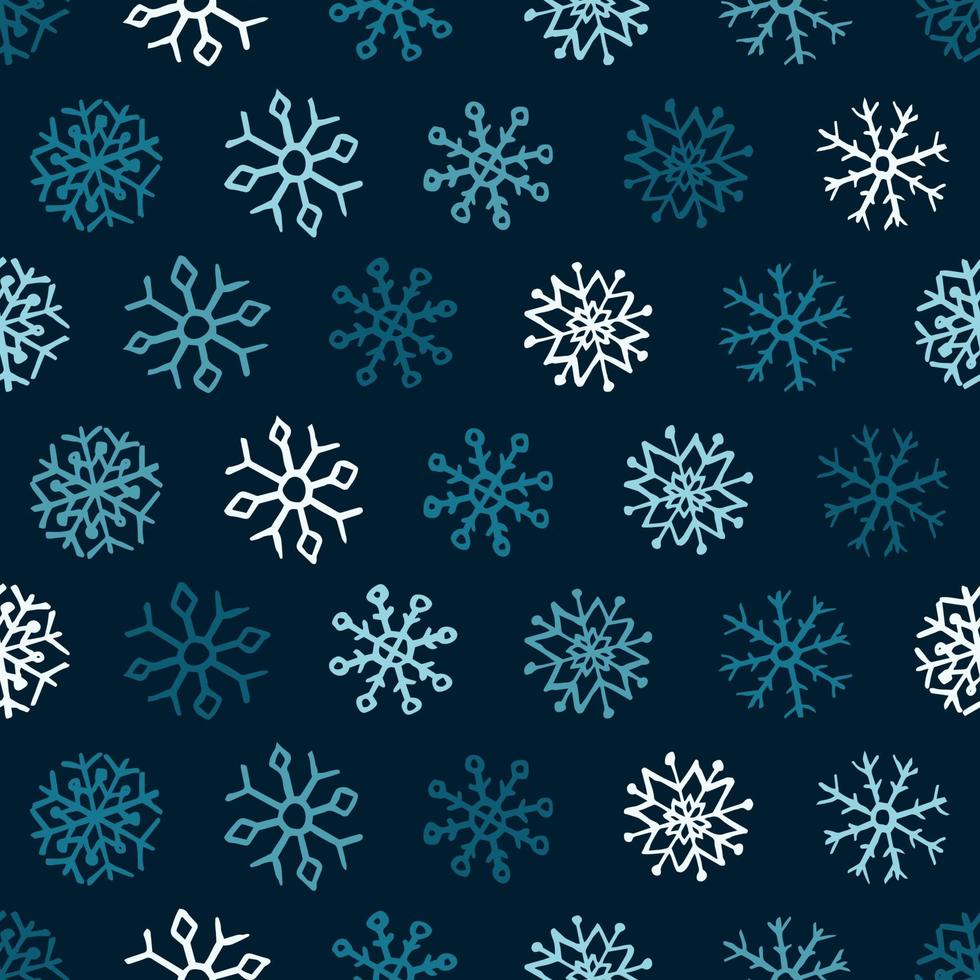 fondo transparente de copos de nieve dibujados a mano. copos de nieve de colores azules sobre fondo azul. elementos de decoración de navidad y año nuevo. ilustración vectorial vector