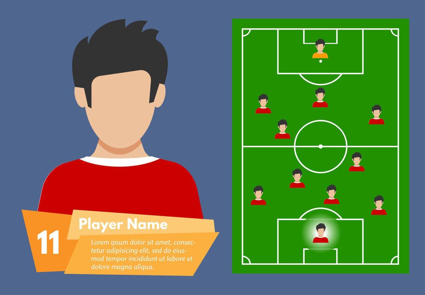 Profile of the football player and his place on the football field. Vector illustration